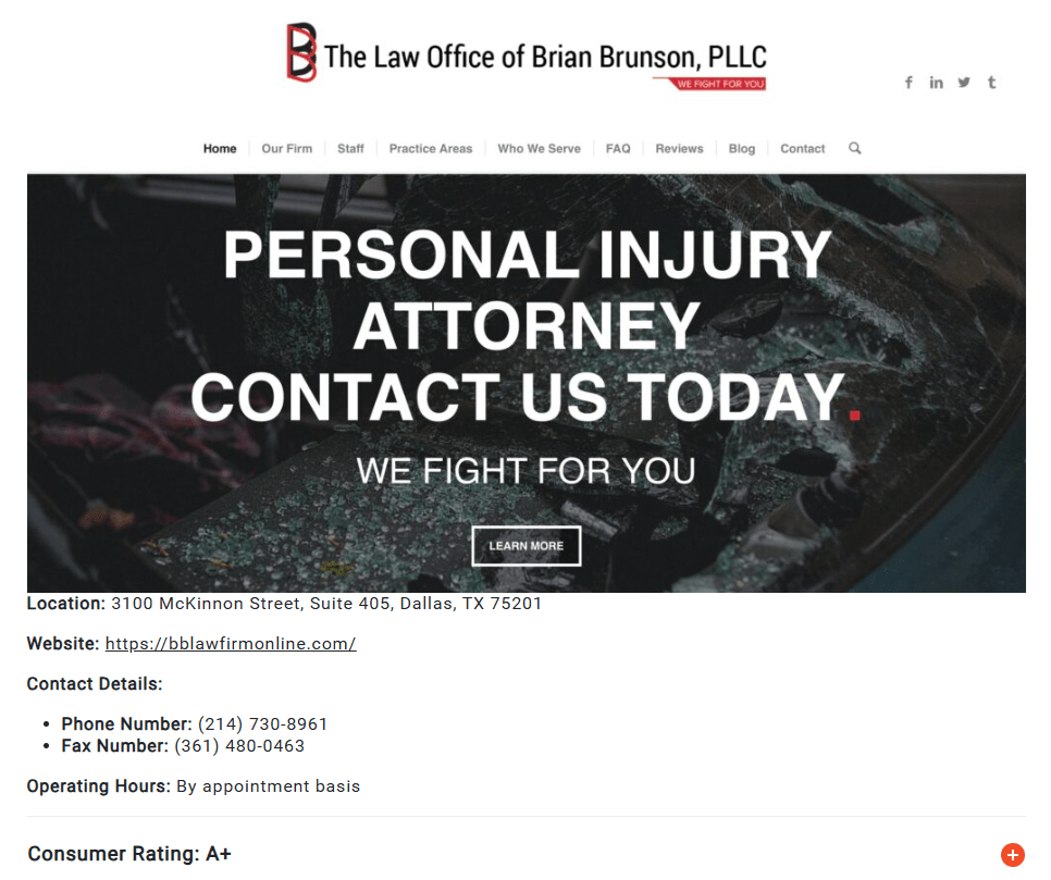 Dallas Personal Injury Attorney Brian Brunson is DBest